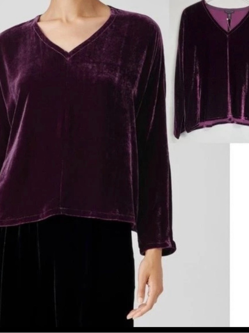 Eileen Fisher Velvet V-Neck Long Sleeve Top - Plum
